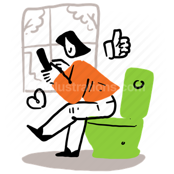 woman, phone, smartphone, heart, thumbs up, like, toilet